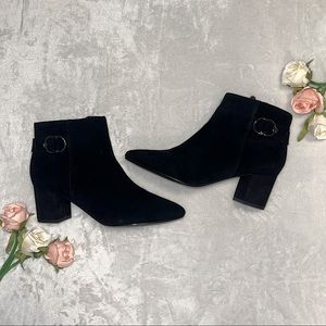 Bandolino Black Suede Ankle Boot with Low Chunky Heel